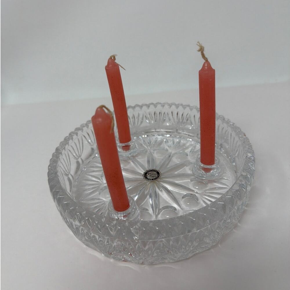 Vintage Princess House Round Lead Crystal Glass 3 Light Candle Holder #830